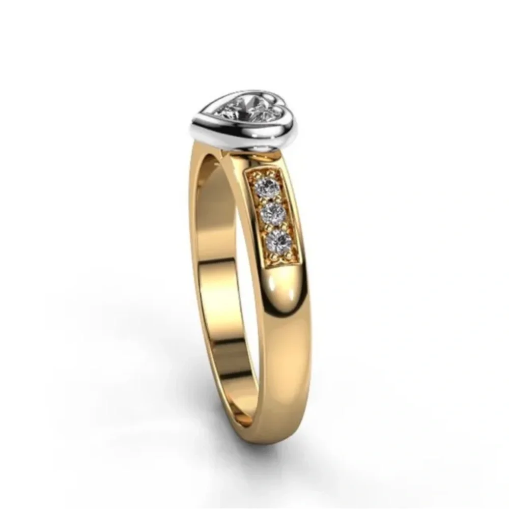 New 18k Yellow Gold Over Silver White Sapphire Heart Ring